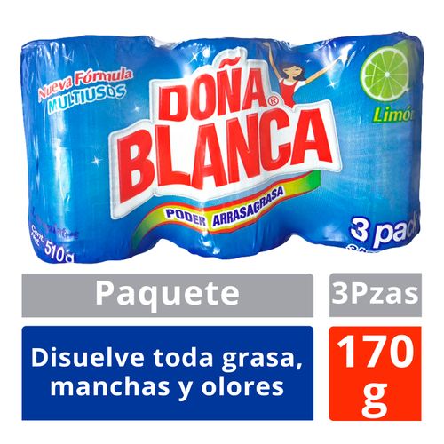 3 Pack Lavaplatos Multiusos Doña Blanca Poder Arrasagrasa Limón Sólido 170 g
