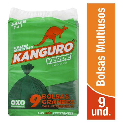 Bolsa Kanguro Para Basura Verde Paquete Grande - 9 Unidades