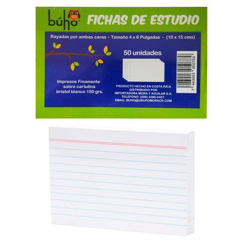 Ficha Buho N2 Blanca 4X6 Rayada - 50 Unidades