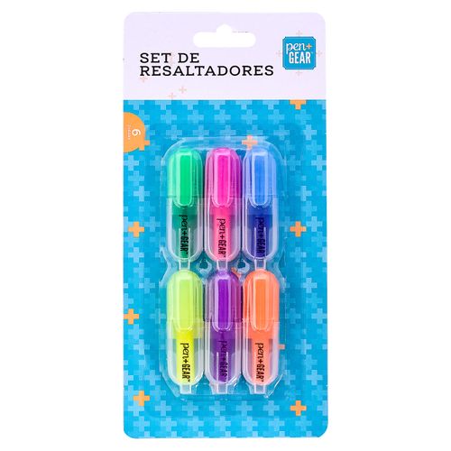 Mini Resaltadores Pen + Gear -  6 Piezas