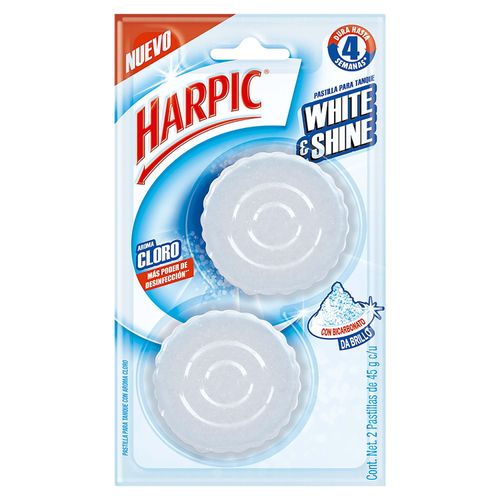 Pastilla desinfectate Harpic para sanitario white and shine 2 pack - 45 g