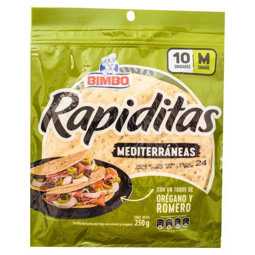 Tortillas Bimbo mediterráneas rapiditas, 10 uds - 250 g