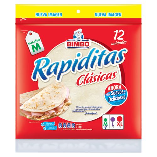 Tortilla Bimbo Harina Trigo Rapidita Clásicas 12 Unidades - 312gr