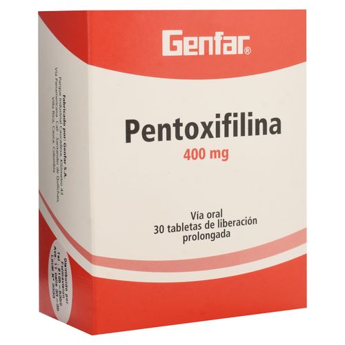 Pentoxifilina Genfar 30 Tabletas - 400mg - Precio Indicado Por Unidad -