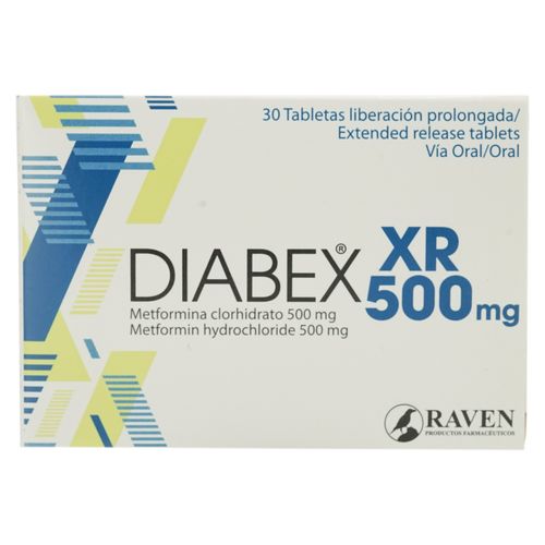 Diabex Xr Raven 500 Mg X 30 Tabletas