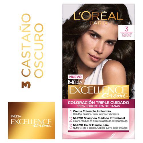 Tinte para el cabello Permanente L'Oréal Paris Excellence Creme Tono 3 castaño oscuro