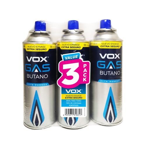 Gas butano Vox para cocinas portátiles 3 Pack- 660 g