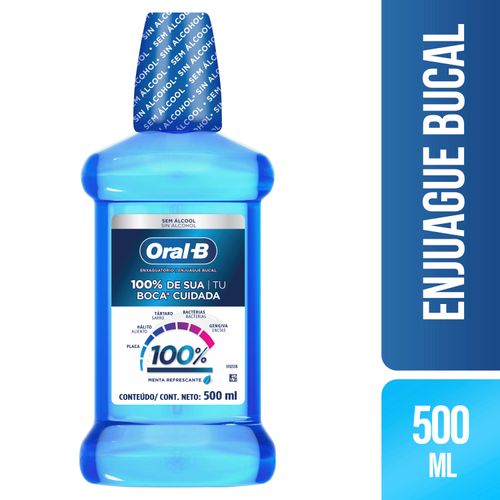 Enjuague bucal Oral-B sabor a menta refrescante 100% cuida tu boca - 500 ml