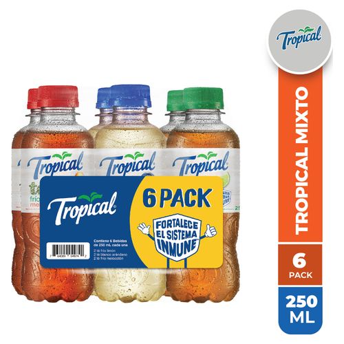 6 Pack Refresco Tropical Melocotón, Limón, Blanco -250ml