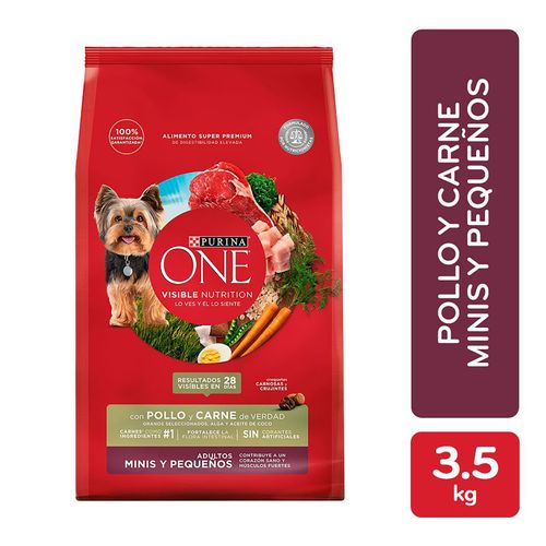 Alimento Perro Adulto Purina One Minis y Pequeños Pollo y Carne 3.5kg