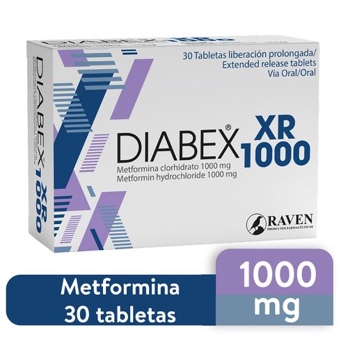 Metformina clorohidrato XR 1000 mg caja 30 comprimidos - Precio indicado por caja