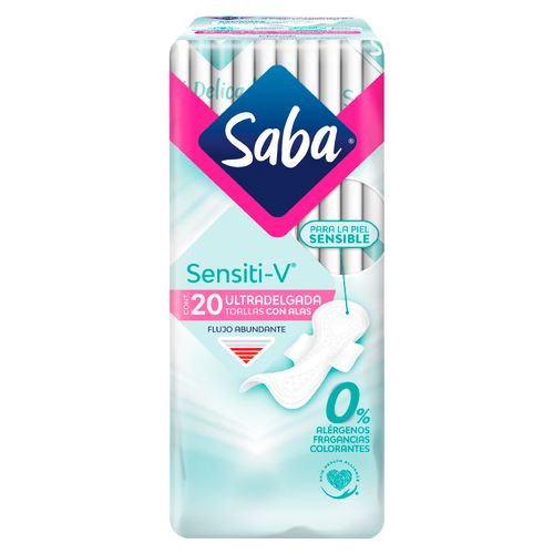 Toallas Femeninas Saba Sensiti-V flujo Abundante Con Alas - 20 uds