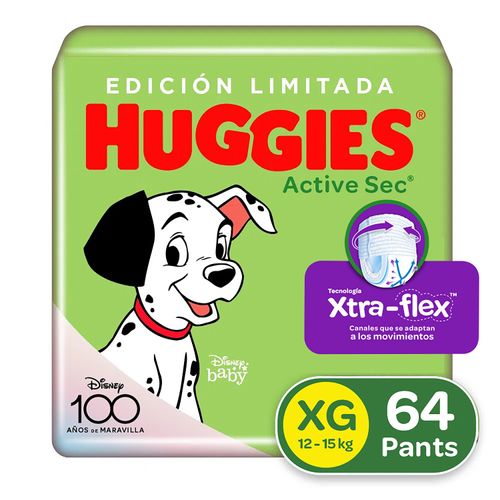 Pañales Huggies Active Sec Pants Etapa 4/XG Xtra-Flex, 12- 15kg- 64 unidades
