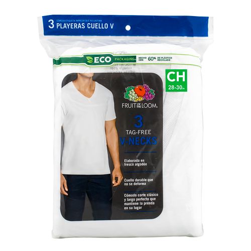 Camiseta Fruit Of The Loom para Caballero Cuello V Color Blanco 3 Pack Talla S