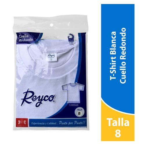 Tshirt Reyco Niño Cuello Redondo, Color Blanca - Talla 8