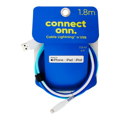 Cable Onn Lightning azul USB con luz de 1.8 m