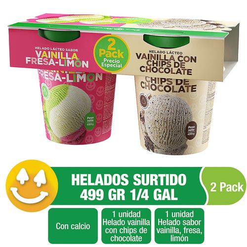 Helado Dos Pinos vainilla chips y vainilla fresa limón 2 Pack - 998 g