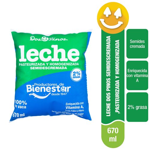 Leche Dos Pinos Semidescremada, Pasteurizada Y Homogenizada - 670ml