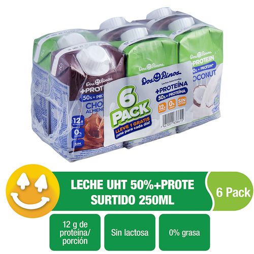 Leches Saborizadas Dos Pinos, Sin Lactosa, 0% Grasa 6 Pack - 250ml