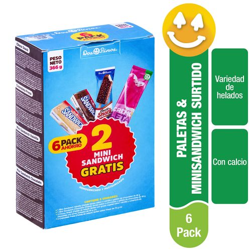 Helado Dos Pinos, Surtido Mini Sándwich Y Paletas 6 Pack - 366g