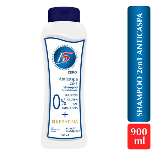 Shampoo H5 Anticaspa 2en1 Keratina, Sin Glúten, Sal Y Parabenos - 900ml