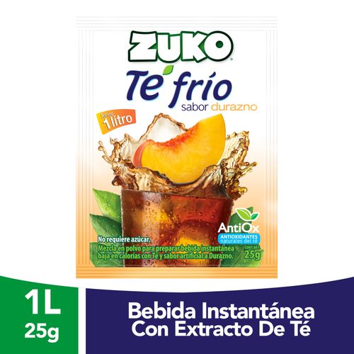 Bebida En Polvo Instantánea Marca Zuko Te Frío Sabor Durazno - 25g