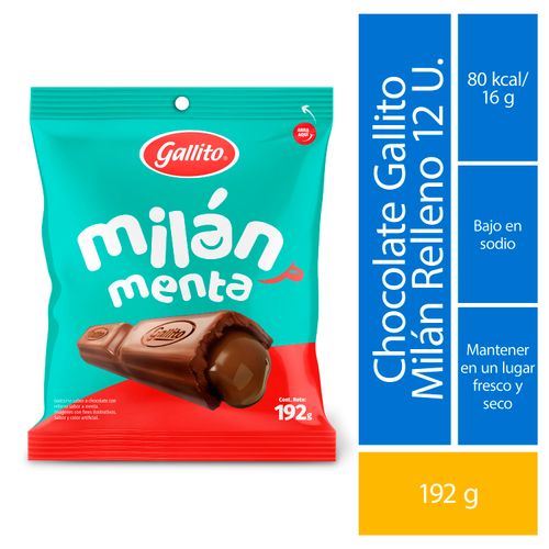 Chocolate Marca Gallito Milán Menta Relleno Bolsa 12 Uds - 192g