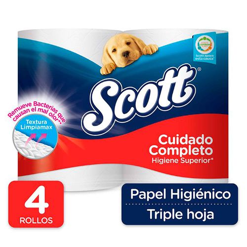 Papel Higiénico Scott Cuidado Completo Triple Hoja - 4 Rollos