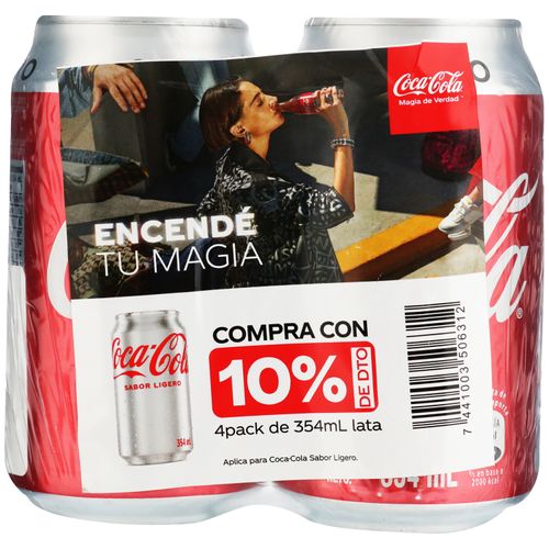 Refresco gaseoso Coca- Cola sabor ligero 4 pack - 1416 ml