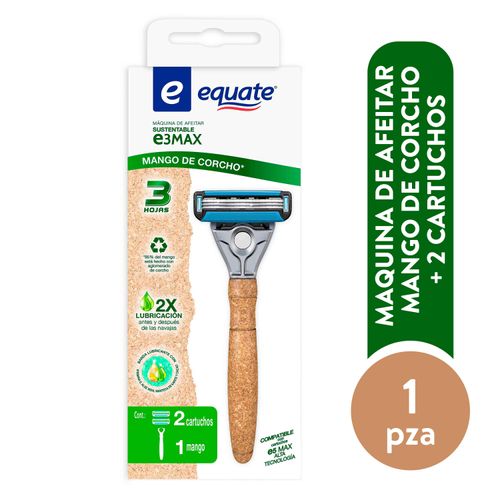 Máquina De Afeitar Equate Sustentable E3 Max Mango De Corcho + 2 Cartuchos