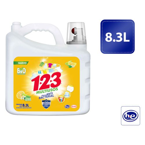 Detergente Líquido 123, multiusos antibacterial - 8.3 L