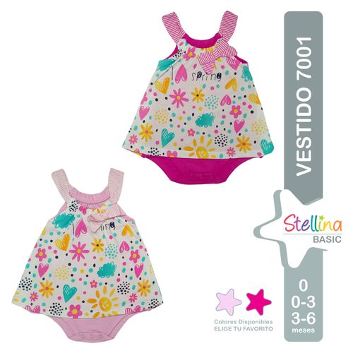 Vestido Para Bebita Stellina Basic 100% Algodón, Dos Colores A Elegir - Talla 0, 0A3 Y 3A6 Meses