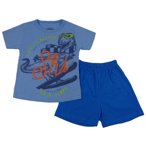 Conjunto Exterior Corto Simply Basic Para Bebito, Color Azul - Talla 1-3 Meses