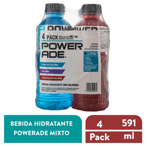 Bebida Powerade Hidratante Zero Mixto 4 Pack - 591 ml