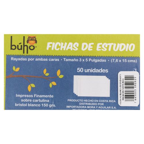 Fichas Buho de estudio rayadas por ambas caras - 50 uds
