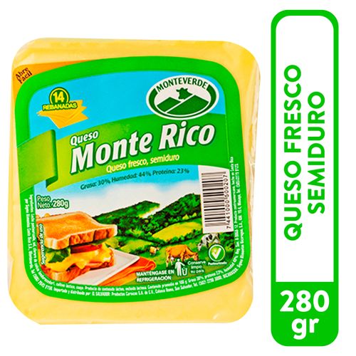 Queso Monte Rico Monteverde Rebanado - 280Gr