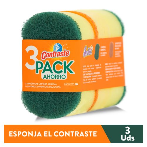 3 Pack Esponja El Contraste Anatómica No Rayas Multiuso