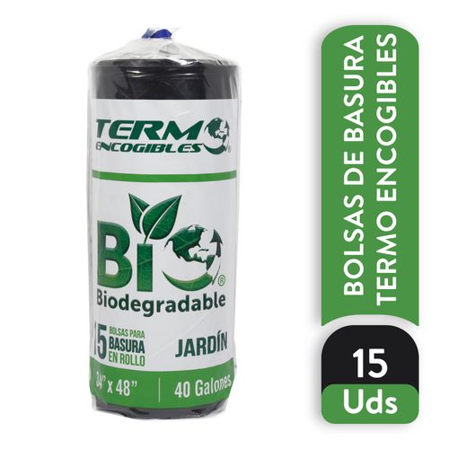 Bolsa Termoencogibles Para Basura Biodegradable Negra Jardín 15 unidades