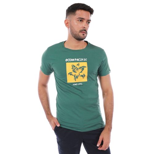 T-Shirt Ocean Pacific Para Caballero Color Verde Oscuro, Cuello Redondo - Talla S-XL