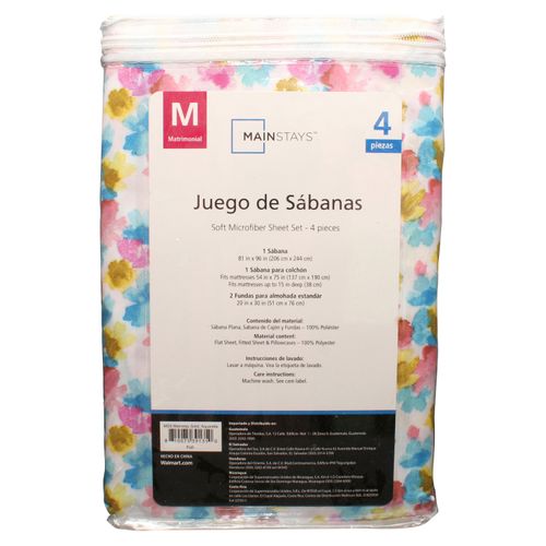 Set de sábanas Mainstays matrimonial acuarela - 4 pzas