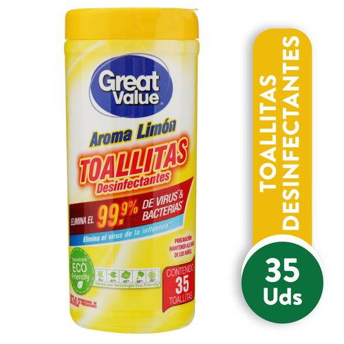 Toalla Desinfectante Great Value Aroma Limón - 35 Uds