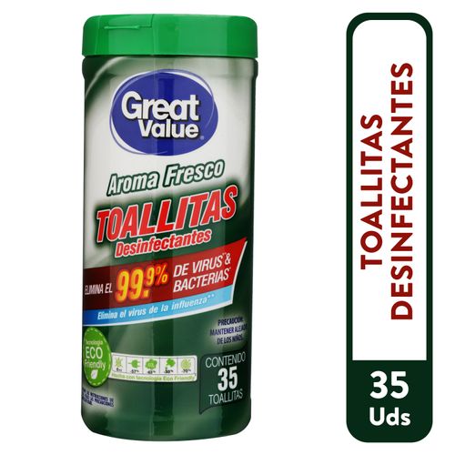 Toalla Great Value Desinfectante Fresco 35 unidades