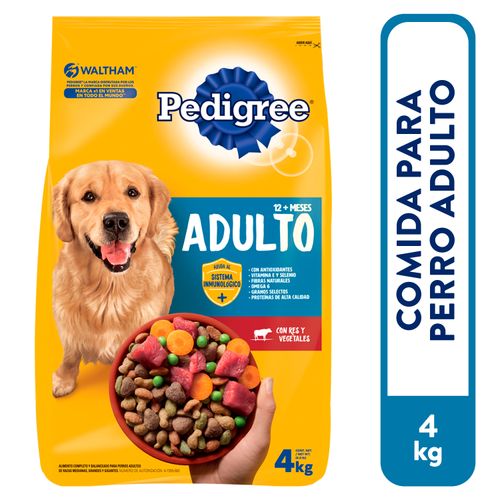 Alimento Pedigree con calcio para perros adultos sabor res con vegetales - 4 kg