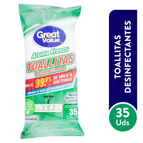 Toallitas Great Value desinfectante aroma fresco - 35 Pzas