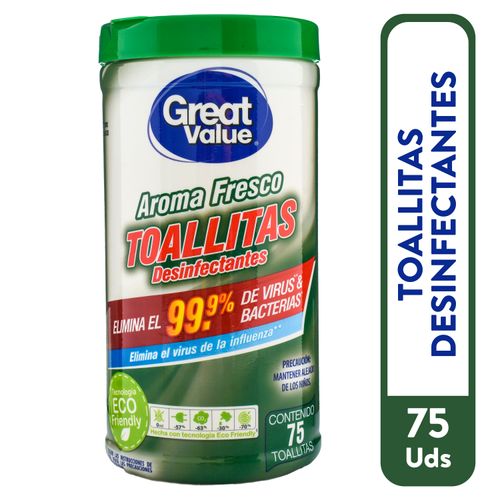 Toalla Great Value Desinfectante Fresco 75 unidades