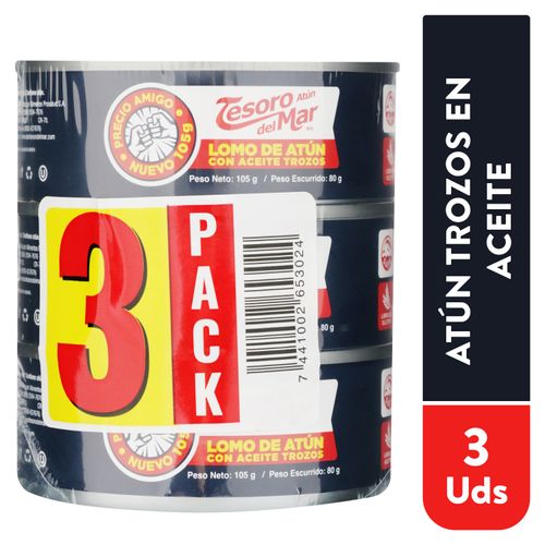 Atún Tesoro del Mar trozos en aceite 3 pack - 315 g