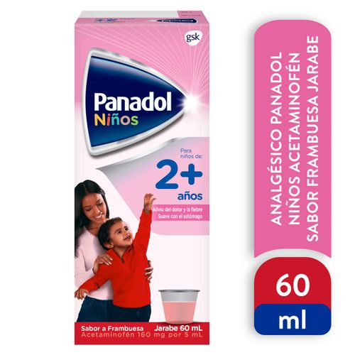 Analgésico Acetaminofén, Panadol Niños Sabor Frambuesa Jarabe - 60ml