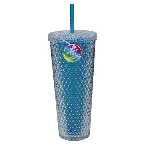 Vaso plástico Mainstays cambia color con pajilla - 26 oz