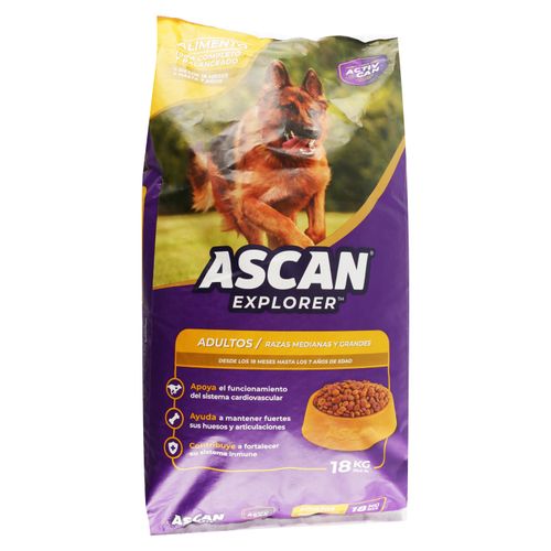 Alimento Ascan explorer para perro adulto raza medianas y grandes - 18 kg