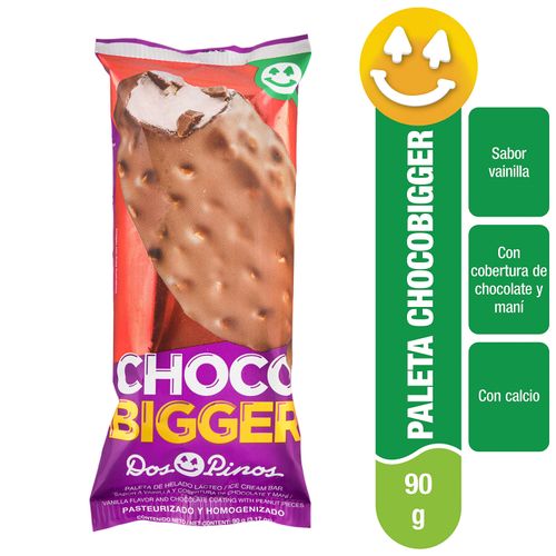 Helado Dos Pinos Paleta Choco Bigger, Con Cobertura De Chocolate Y Maní - 90g